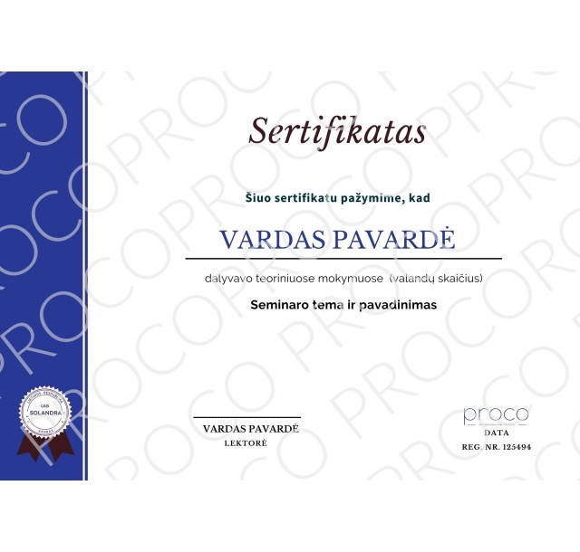 Popierinis sertifikatas ONLINE mokymų dalyviams