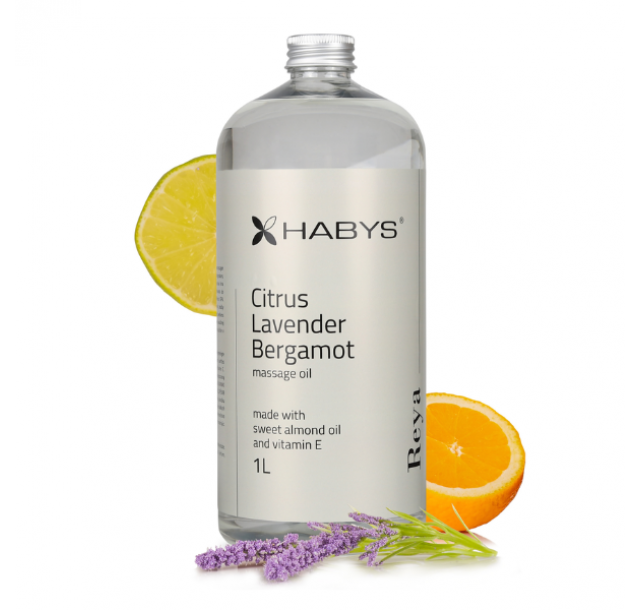 Citrusų ir levandų aromato masažinis saldžiųjų migdolų aliejus „Citrus & Lavender“, 1000ml