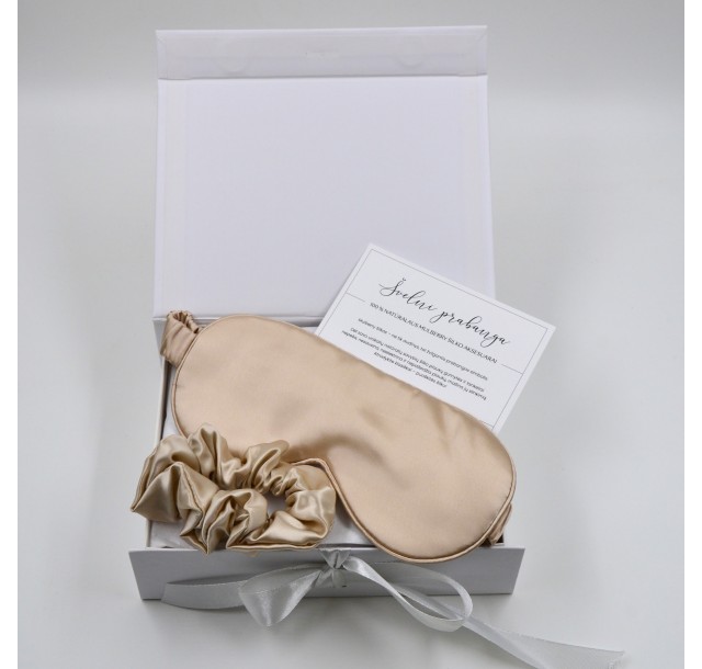 Šilkinių aksesuarų dovanų rinkinys „Mulberry Silk Beige"