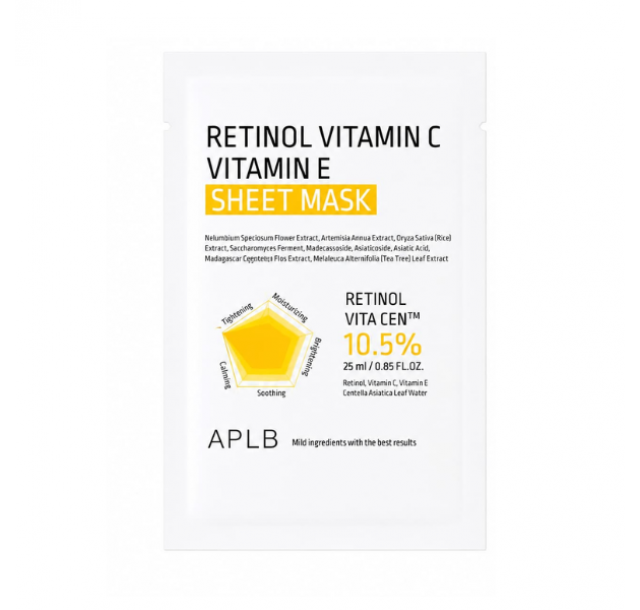 APLB lakštinė veido kaukė su retinoliu ir vitaminu C