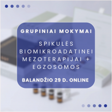 04.29 d. ONLINE | Spikulės biomikroadatinei mezoterapijai + egzosomos + demonstracijos